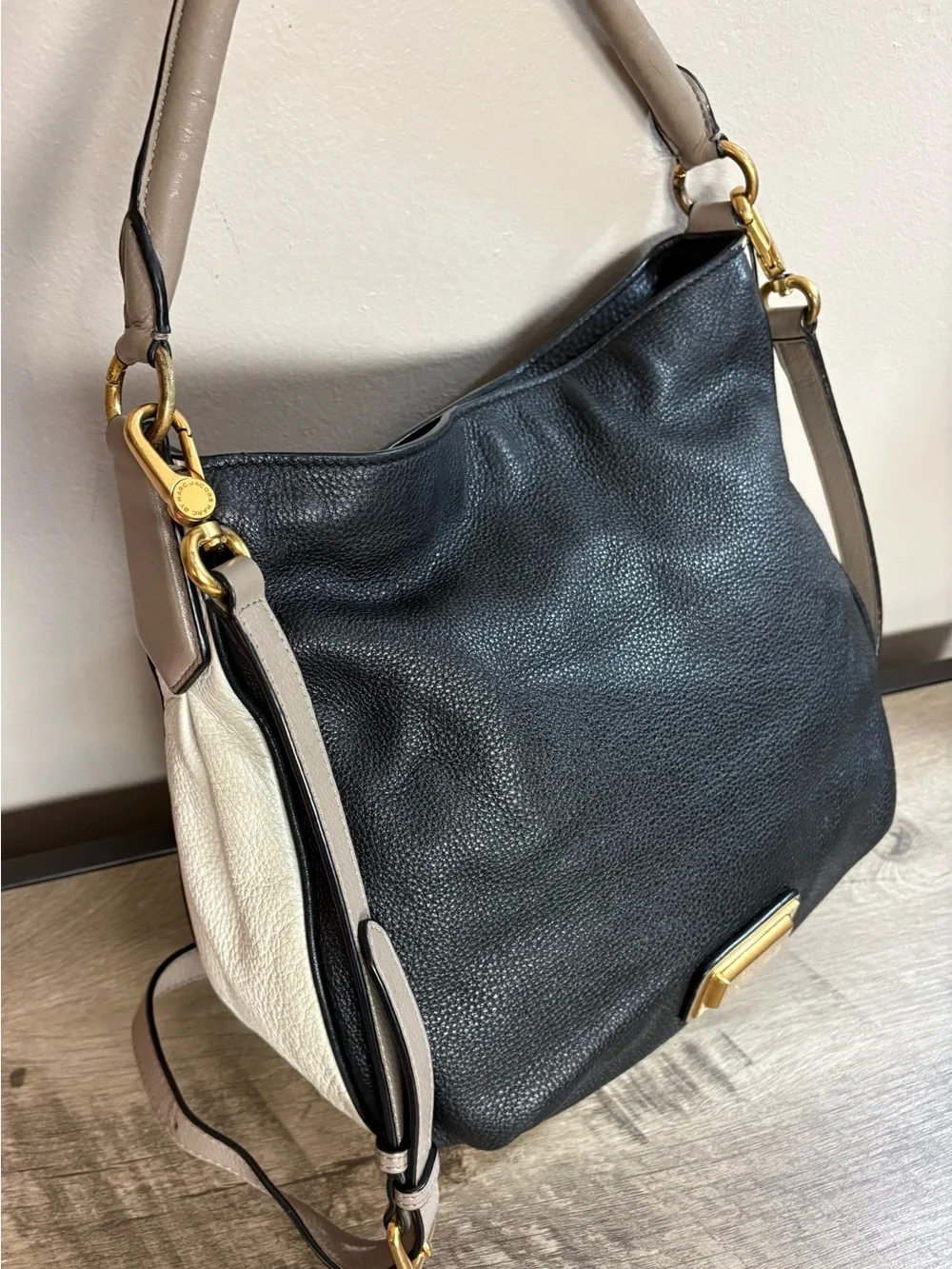 MARC by MARC JACOBS Black Beige Ivory Leather COLORBLOCK Convertible HOBO BAG